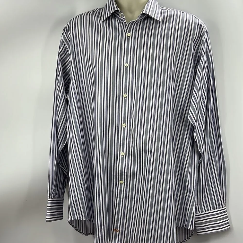 Thomas Dean long sleeve striped cotton dress shirt XL